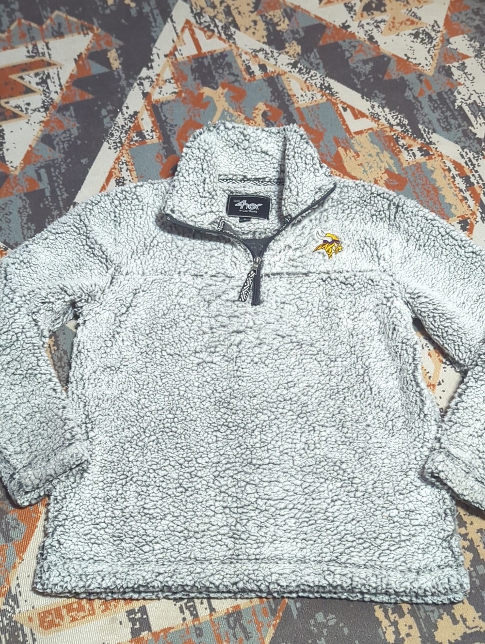Women's Minnesota Vikings Gray Sherpa Quarter-Zip Pullover Jacket